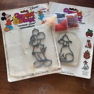 Vintage Makit & Bakit Stained Glass Suncatchers Ornament Kit Mickey Mouse & Dog